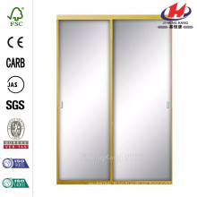 72 in. x 80-1/2 in. Style Lite Bright Gold Aluminum Framed Mirror Interior Sliding Door